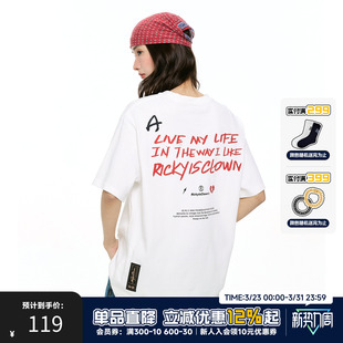 宽松情侣衣服纯棉半袖 潮牌美式 女 T恤男夏季 RickyisClown男生短袖