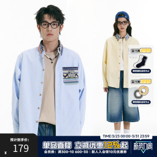 男长袖 衫 秋季 潮牌情侣蓝色长袖 衬衣外套女 新款 RIC民族风条纹衬衫