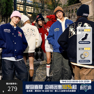 高街情侣装 RIC 美式 秋季 潮牌外套女 山茶花刺绣棒球服夹克男生新款