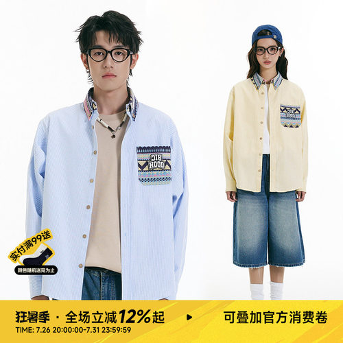RIC民族风条纹长袖衬衫男女同款