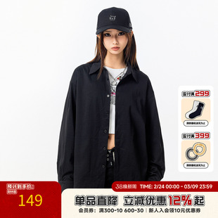 RickyisClown纯色长袖衬衫男秋季潮牌宽松字母刺绣简约衬衣外套女