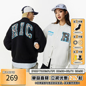 潮牌宽松情侣黑色美式 RIC民族风棒球服外套男秋季 新款 棒球夹克女