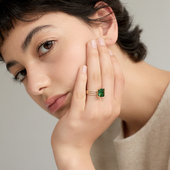 Les Revoir Filles方形祖母绿碧玺戒指复古绿宝石小众高级指环