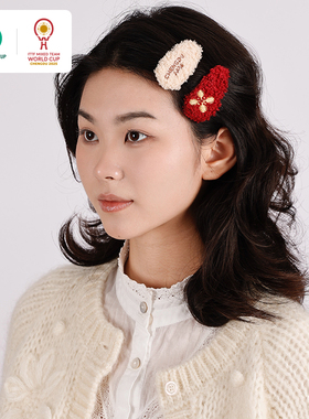 2025年成都混合团体世界杯可爱毛绒乒乓发夹韩式红色秋冬头饰配饰