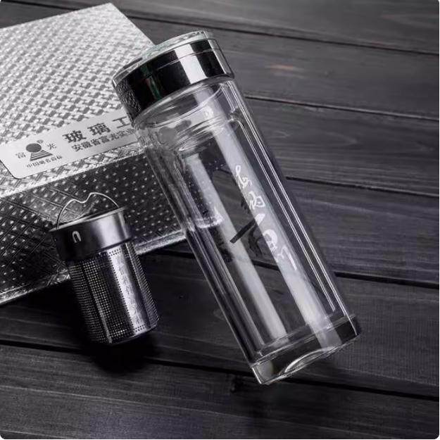富光银龙水晶双层玻璃杯350ml男女士商务家用礼品玻璃杯子G2135
