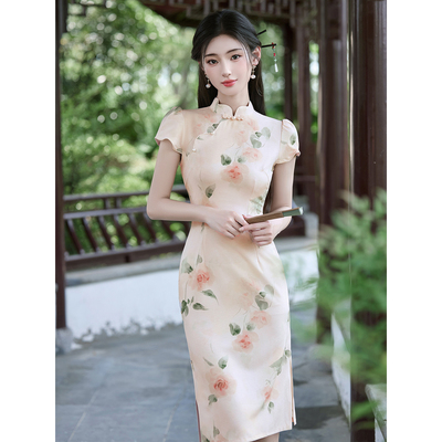 改良旗袍2025新款女夏季新中式年轻款少女印花日常可穿小个子短款