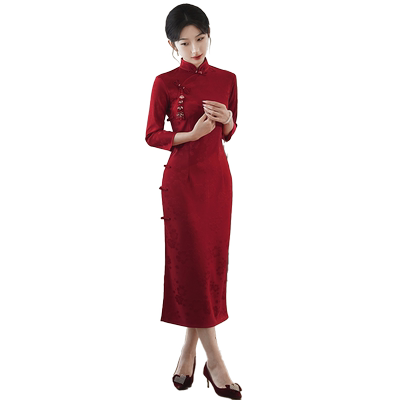 旗袍敬酒服红色订婚礼裙长款秋冬