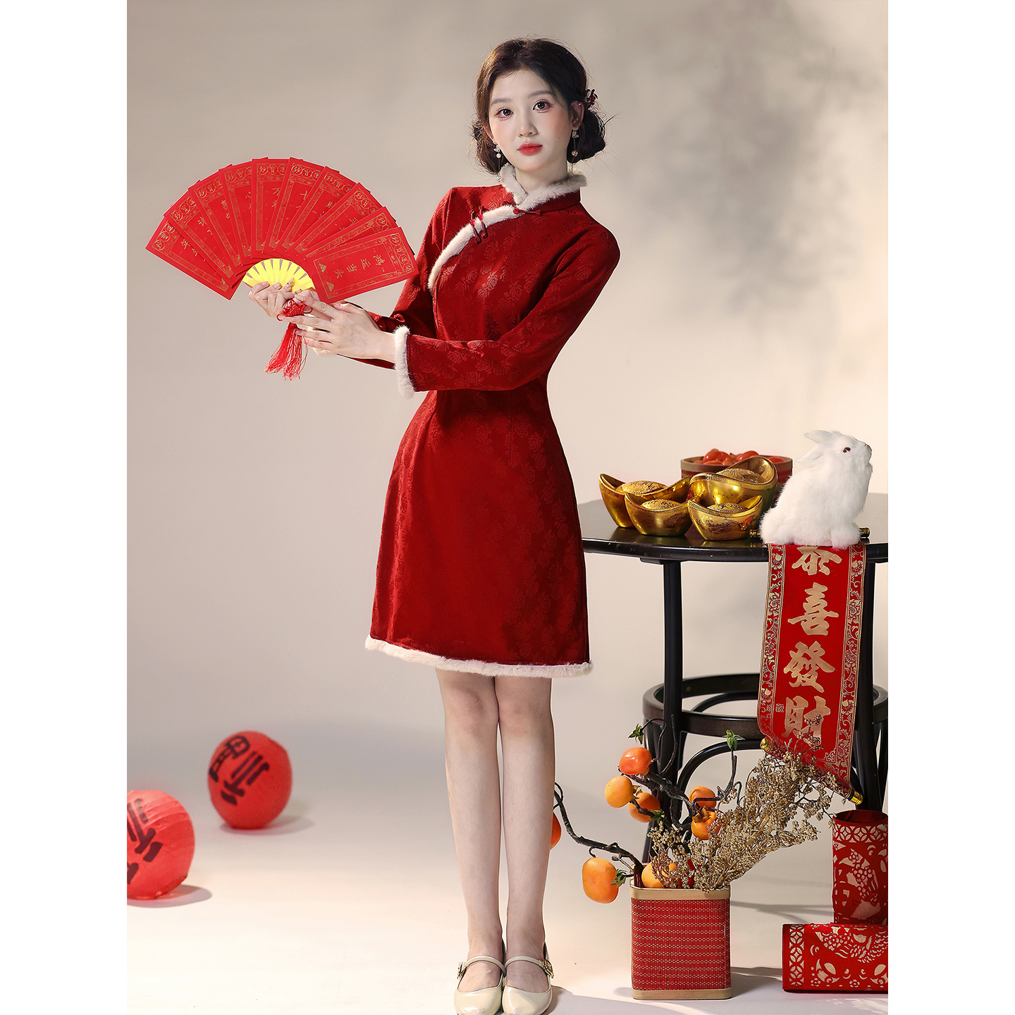 红色订婚礼服裙拜年服女加绒加厚