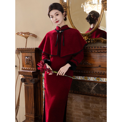披肩斗篷旗袍套装订婚过年战袍冬