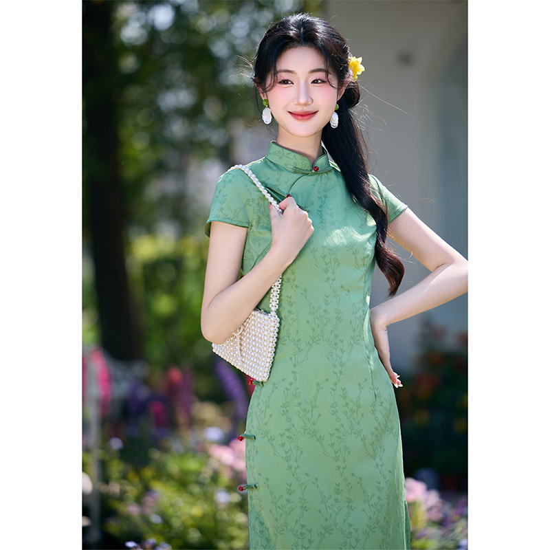 绿色旗袍女新中式2025新款夏季