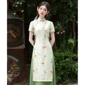 夏季 年轻款 茶服高考送考 日常可穿改良新中式 奥黛绿色旗袍2025新款