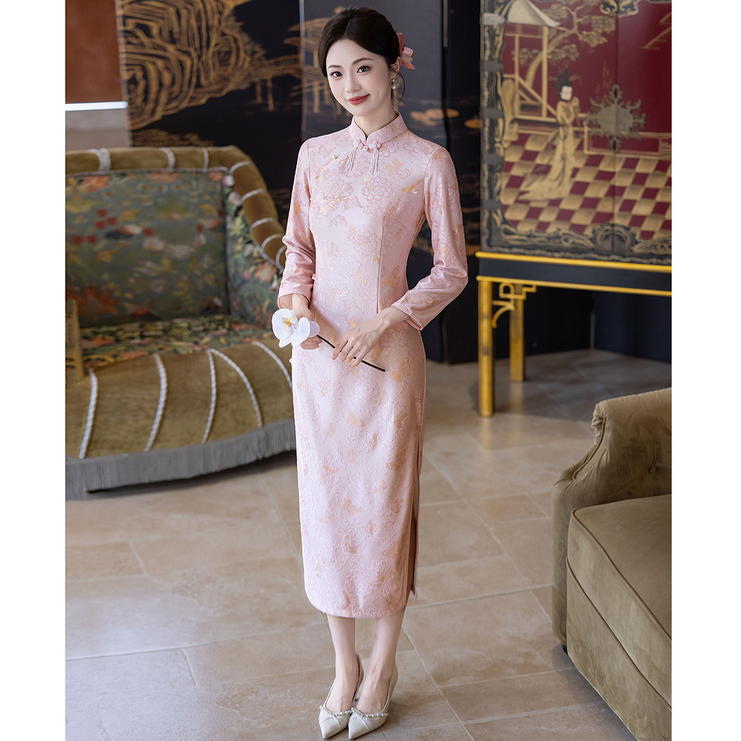 粉色旗袍日常可穿回门服新娘订婚