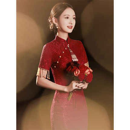 敬酒服旗袍红色2025新款改良高级感新中式新娘结婚订婚回门礼服女
