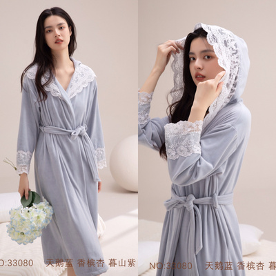 家居服睡衣浴袍连帽加厚