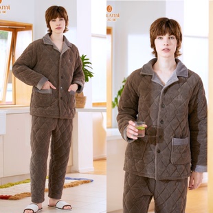 高货多拉美冬男士翻领晶粒绒夹棉加厚加绒睡衣家居服套52324