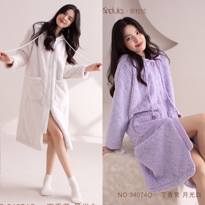 保暖加厚加绒女士家居服连帽