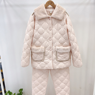 亲情 冬季 羽绒棉加绒加厚女士夹棉修身外穿睡衣家居服525912076