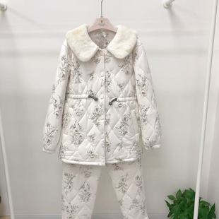 多拉美 冬季女士碎花欧棉绒加厚夹棉修身外穿睡衣家居服套2553147
