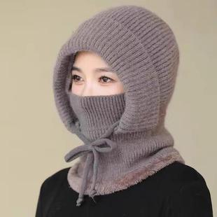 2025秋冬新款针织帽女加绒加厚帽子围脖一体帽防风保暖骑车风雪帽