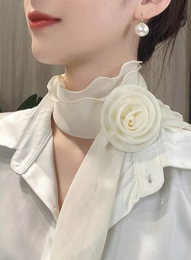 2026夏季新款纯色玫瑰花朵丝巾女百搭气质薄款围巾护颈时尚围脖