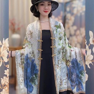 2026夏季新款国风盘扣剪花披肩女时尚气质遮阳防晒旅行拍照丝巾