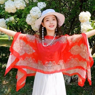 夏季雪纺印花防晒大披肩女遮阳薄款防晒衫骑车开车海滩超大沙滩巾