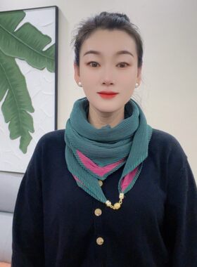 秋冬新款双层双面双色包边吊坠围巾女百搭多功能护颈围脖