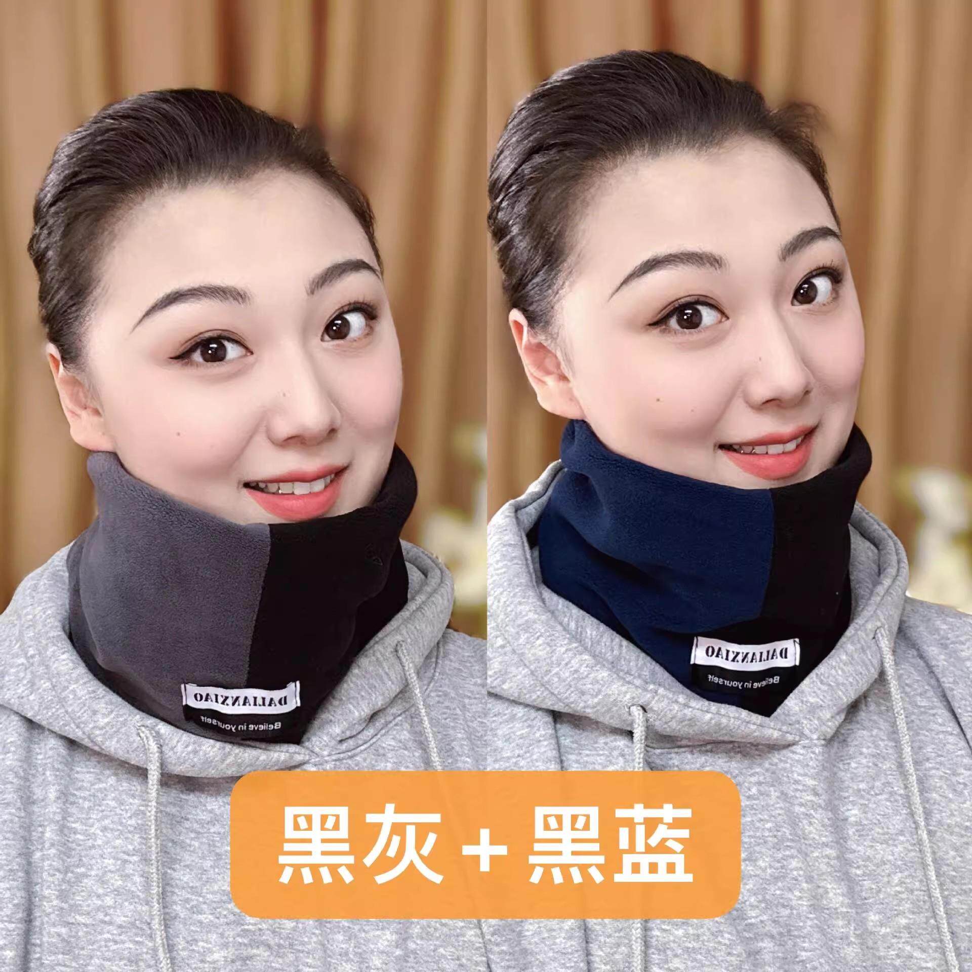 2024秋冬新款绒面拼色围脖男女同款护颈保暖防风骑行加厚面罩脖套