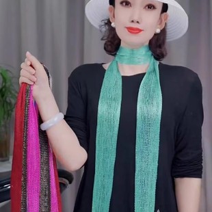 2025夏季新款纯色流苏飘带丝巾女百搭气质护颈冰爽围巾防晒围脖
