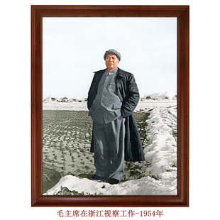 毛主席在浙江视察工作-1954年气质照下乡农村视察工作油画布微喷