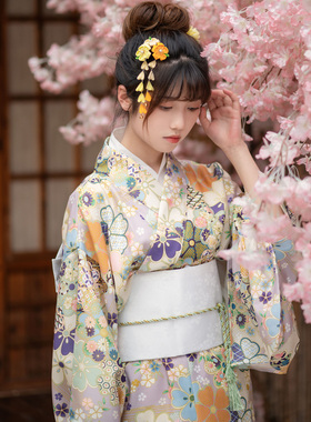 日系和风改良日本和服浴衣薄荷绿小碎花复古可爱少女旅拍连衣裙