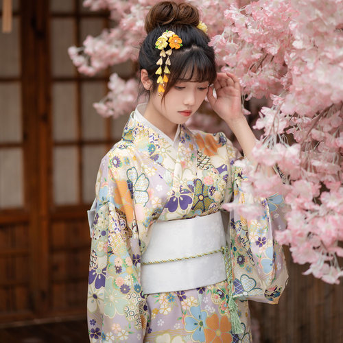 日系绿色花朵少女旅拍和服浴衣