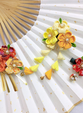 花色日系头饰绉布发夹和服