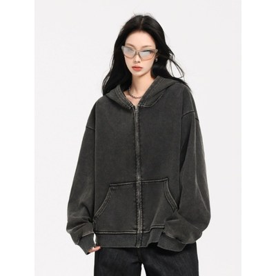 200斤大码美式复古水洗连帽卫衣