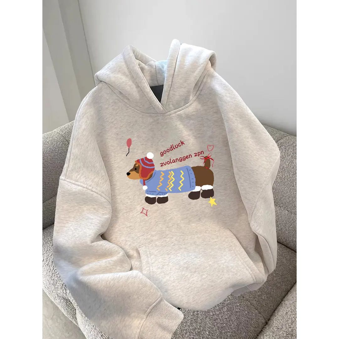 大码女装美式加绒加厚连帽卫衣