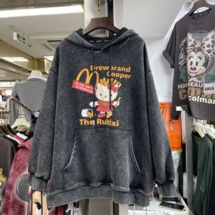 200斤大码美式可爱卡通凯蒂猫kt猫印花连帽卫衣女秋冬长袖上衣