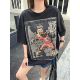 T恤女大版 200斤大码 女装 黑色卡通图案短袖 欧货潮牌2024秋季 新款