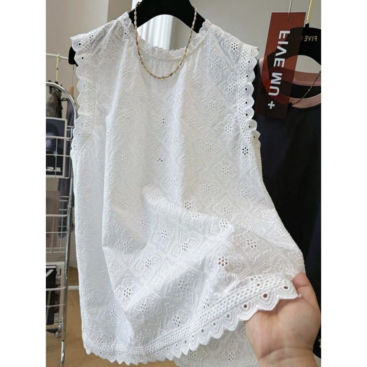 200斤大码2025夏季坎肩T恤纯棉镂空钩花无袖蕾丝衫百搭小背心女潮,女装/女士精品,T恤,淘宝优惠券,粉丝福利购,淘宝优惠卷