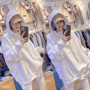 百搭宽松纯色大码 韩版 上衣潮 连帽卫衣女春秋季 300斤胖MM欧货时尚