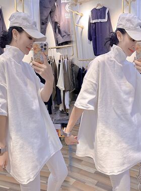 300斤大码网红德绒高领打底衫短袖T恤女春秋新款百搭宽松显瘦上衣