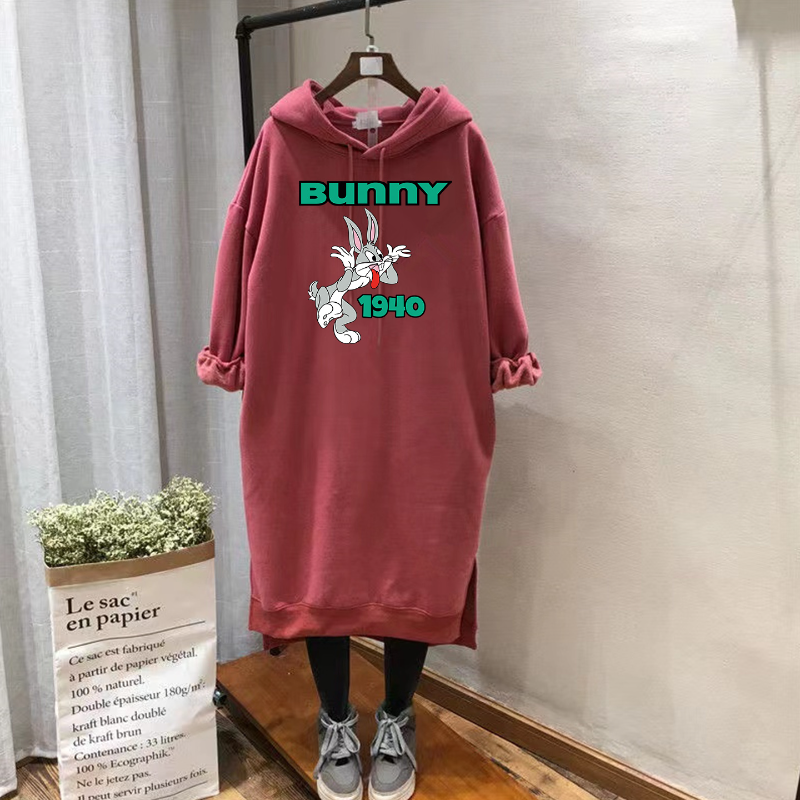 胖MM大码250斤过膝卫衣长裙秋冬