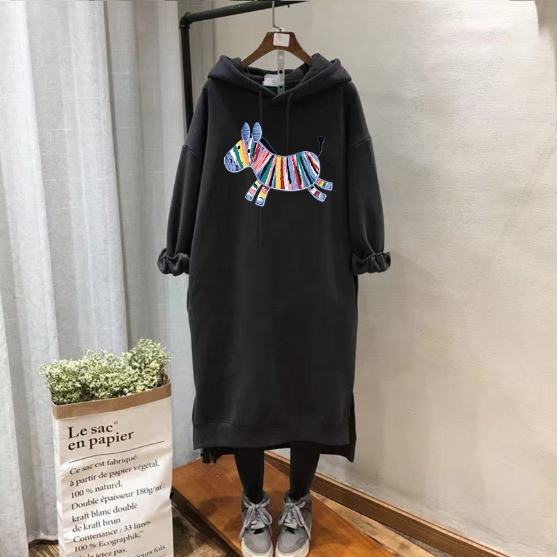 胖MM大码连帽加绒卫衣裙