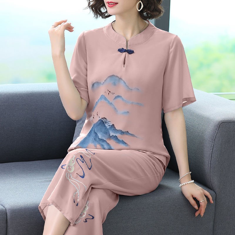 两件套/单件夏装2022新款刺绣套装妈妈中老年女装民族风休闲套装