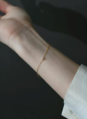 S27巨巨巨闪单钻手链铜镀14k金一颗钻手链超甜美心机配饰手饰