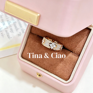 J48|新款幸运四叶草满天星戒指时尚轻奢老钱中古风花朵排戒条戒