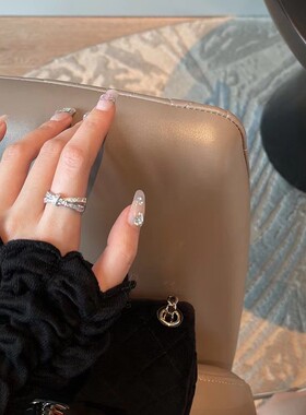 J18开口戒指蝴蝶结个性简约交叉满钻戒指精致锆石指环饰品