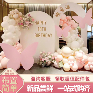 女孩生日场景布置装饰18岁成人礼派对12岁室内气球背景墙kt板定制