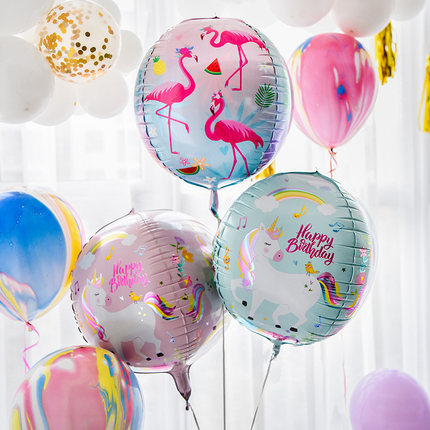 22寸4D独角兽火烈鸟铝膜卡通飘空氦气球婚庆生日派对气球装饰用品
