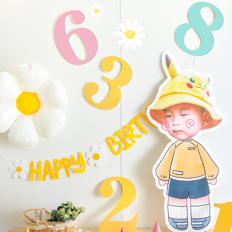 小清新儿童生日kt板年龄数字背景墙装饰宝宝周岁派对拍照道具用品