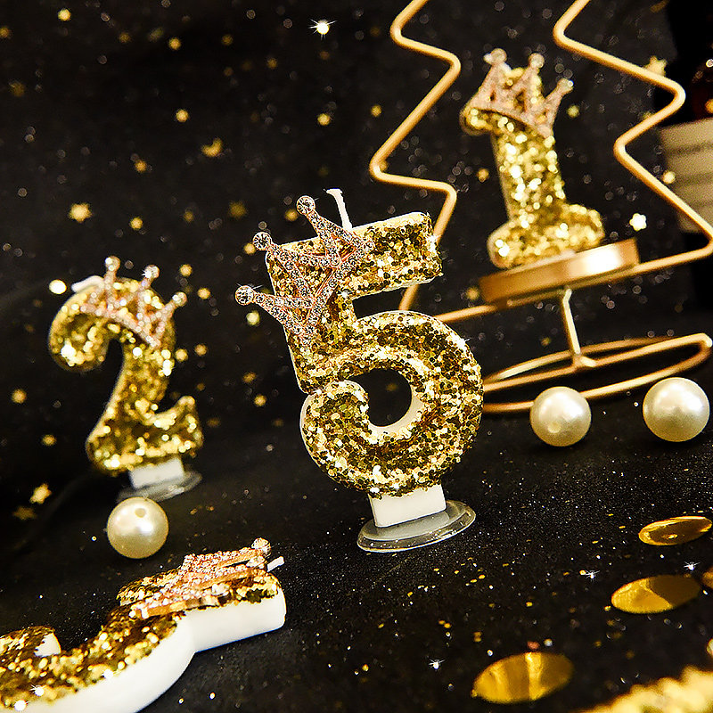 金色皇冠数字一周岁生日蜡烛纪念日成人儿童派对布置蛋糕甜品装饰